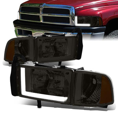 94-02 Dodge Ram 1500 2500 3500 Headlights - LED DRL - Smoked Housing - Smoked Lens - Amber Corner - Plug-n-Play - Pair