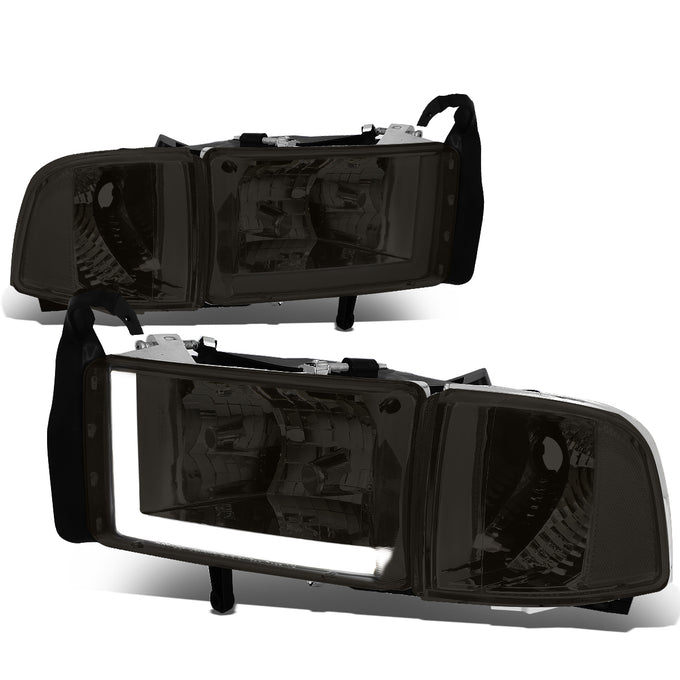 D-Motoring - Headlights - LED DRL - Smoked Lens - Clear Corner - Plug-n-Play - Pair - 94-01 Dodge Ram 1500 / 2500 / 3500 - 1