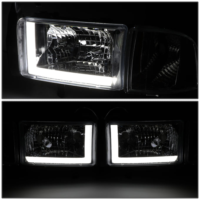 D-Motoring - Headlights - LED DRL - Smoked Lens - Clear Corner - Plug-n-Play - Pair - 94-01 Dodge Ram 1500 / 2500 / 3500 - 3