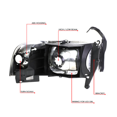 D-Motoring - Headlights - LED DRL - Smoked Lens - Clear Corner - Plug-n-Play - Pair - 94-01 Dodge Ram 1500 / 2500 / 3500 - 6