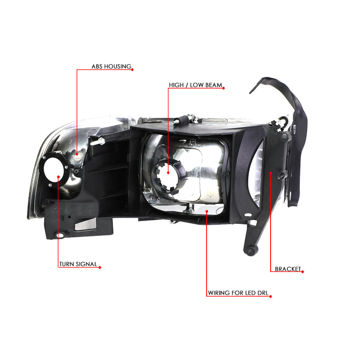 D-Motoring - Headlights - LED DRL - Smoked Lens - Clear Corner - Plug-n-Play - Pair - 94-01 Dodge Ram 1500 / 2500 / 3500 - 6