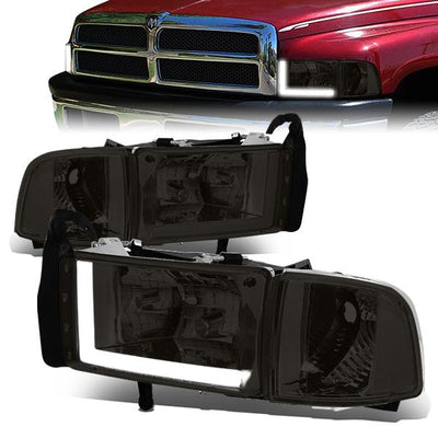 94-02 Dodge Ram 1500 2500 3500 Headlights - LED DRL - Smoked Housing - Smoked Lens - Clear Corner - Plug-n-Play - Pair