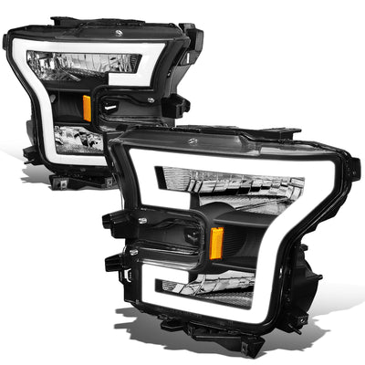 D-Motoring - Headlights - LED DRL Tube - Black Housing - Clear Lens - Amber Corner - Plug-n-Play - Pair - 15-17 Ford F-150 - 1