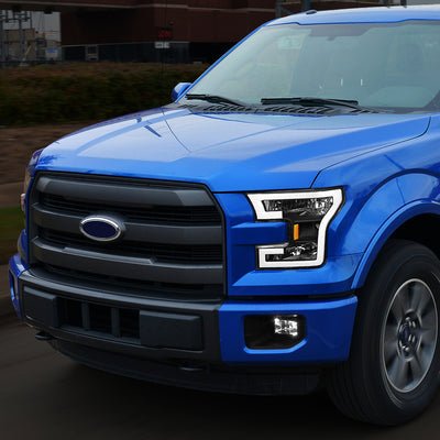 D-Motoring - Headlights - LED DRL Tube - Black Housing - Clear Lens - Amber Corner - Plug-n-Play - Pair - 15-17 Ford F-150 - 7