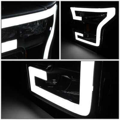 D-Motoring - Headlights - LED DRL Tube - Black Housing - Clear Lens - Amber Corner - Plug-n-Play - Pair - 15-17 Ford F-150 - 3