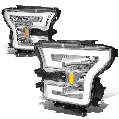 D-Motoring - Headlights - LED DRL Tube - Chrome Housing - Clear Lens - Amber Corner - Plug-n-Play - Pair - 15-17 Ford F-150 - 1