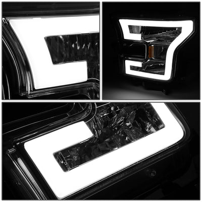 D-Motoring - Headlights - LED DRL Tube - Chrome Housing - Clear Lens - Amber Corner - Plug-n-Play - Pair - 15-17 Ford F-150 - 3