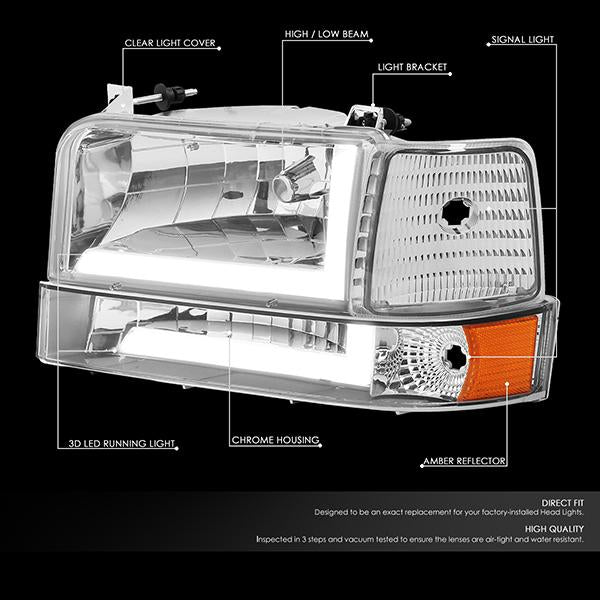 LED DRL Headlights92-96 Ford F-150 F-250 F-350 Bronco - CA Auto Parts