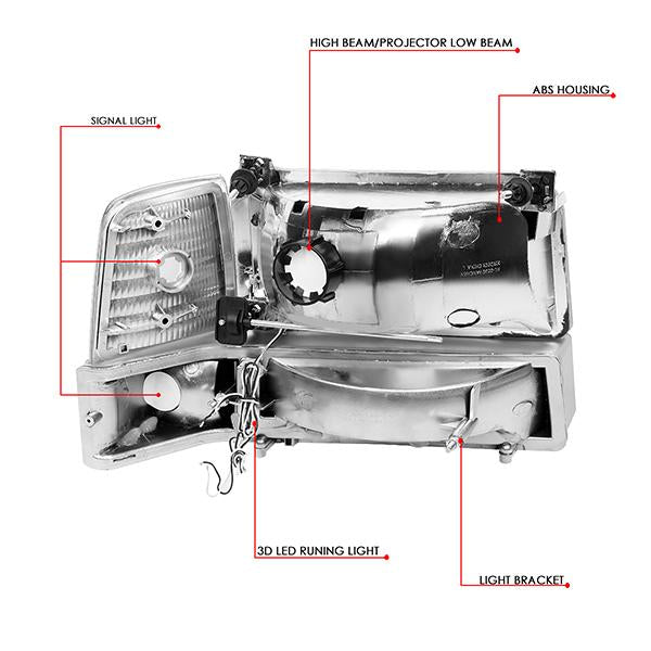 LED DRL Headlights92-96 Ford F-150 F-250 F-350 Bronco - CA Auto Parts