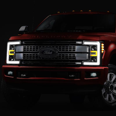 17-19 Ford F-250 F-350 F-450 F-550 Super Duty Headlights - 3D LED DRL - Clear Lens - Clear Corner - Projector - Pair - HL-LB-F25018-BK-CL1 - 3