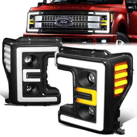 17-19 Ford F-250 F-350 F-450 F-550 Super Duty Headlights - 3D LED DRL - Clear Lens - Clear Corner - Projector - Pair - HL-LB-F25018-BK-CL1 - 1