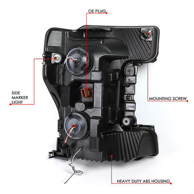 17-19 Ford F-250 F-350 F-450 F-550 Super Duty Headlights - 3D LED DRL - Smoked Lens - Amber Corner - Projector - Pair - HL-LB-F25018-BK-SM-AM - 10