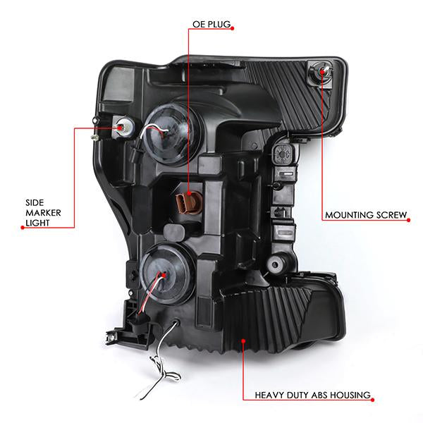 17-19 Ford F-250 F-350 F-450 F-550 Super Duty Headlights - 3D LED DRL - Smoked Lens - Amber Corner - Projector - Pair - HL-LB-F25018-BK-SM-AM - 10