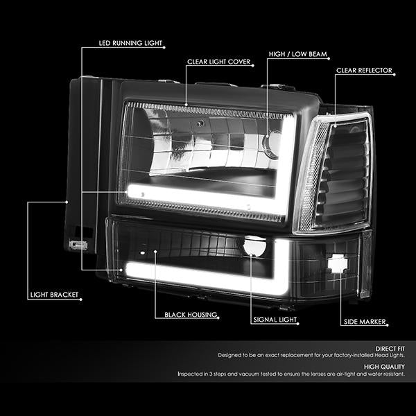 led-drl-bar-91-94-ford-explorer-headlights-bumper-corner-lamps-black-housing-hl-lb-fexp91-bk-cl1 - 2