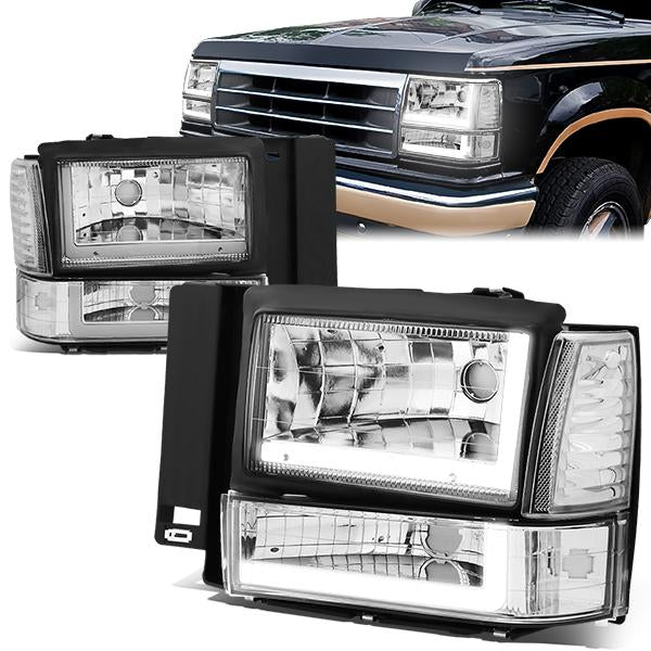 led-drl-bar-91-94-ford-explorer-headlights-bumper-corner-lamps-chrome-housing-hl-lb-fexp91-ch-cl1 - 1