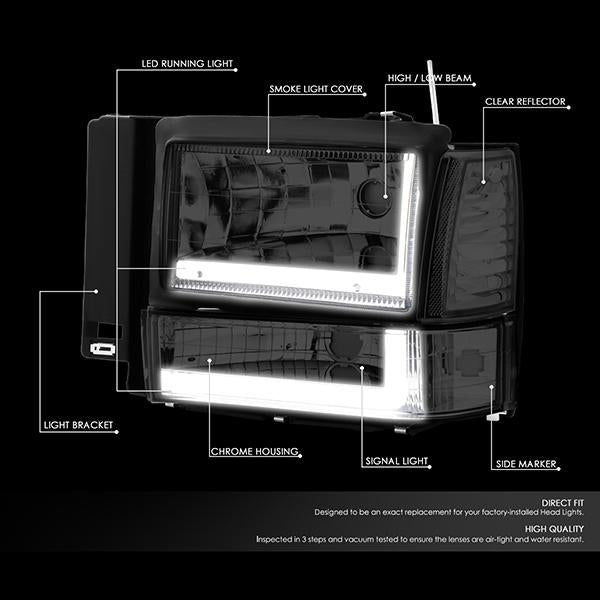led-drl-bar-91-94-ford-explorer-headlights-bumper-corner-lamps-smoked-lens-hl-lb-fexp91-sm-cl1 - 2