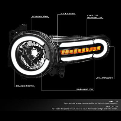 07-14 Toyota FJ Cruiser Headlights - LED DRL+Sequential Turn Signal - Clear Lens - Clear Corner - Pair - HL-LB-FJC07-BK-CL1 - 2