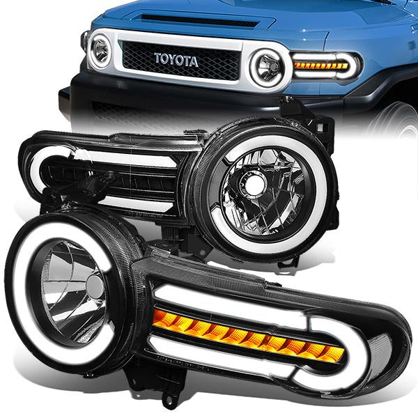 07-14 Toyota FJ Cruiser Headlights - LED DRL+Sequential Turn Signal - Clear Lens - Clear Corner - Pair - HL-LB-FJC07-BK-CL1 - 1