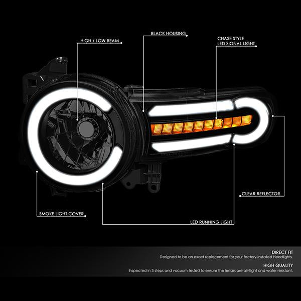 07-14 Toyota FJ Cruiser Headlights - LED DRL+Sequential Turn Signal - Smoked Lens - Clear Corner - Pair - HL-LB-FJC07-BK-SM-CL1 - 2