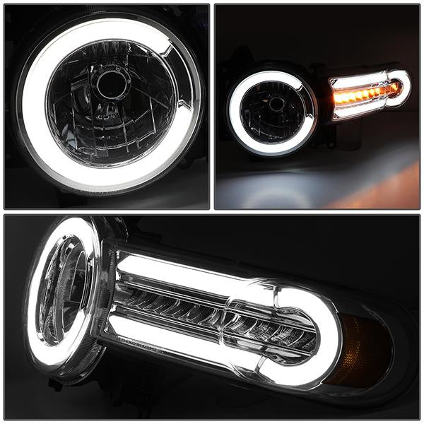 07-14 Toyota FJ Cruiser Headlights - LED DRL+Sequential Turn Signal - Smoked Lens - Amber Corner - Pair - HL-LB-FJC07-SM-AM - 3