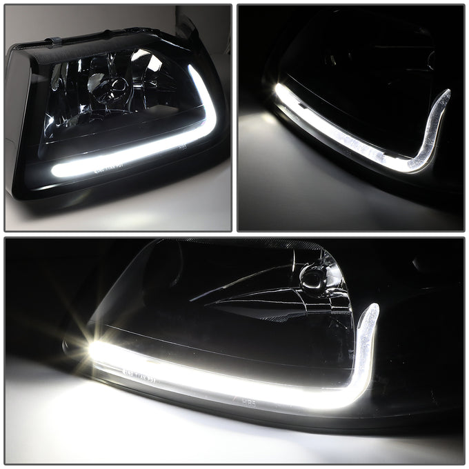 D-Motoring - Headlights - LED DRL - Black Housing - Amber Corner - Plug-n-Play - Pair - 99-04 Ford Mustang - 4