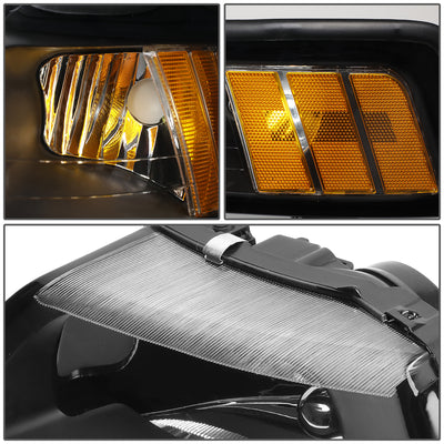 D-Motoring - Headlights - LED DRL - Black Housing - Amber Corner - Plug-n-Play - Pair - 99-04 Ford Mustang - 6