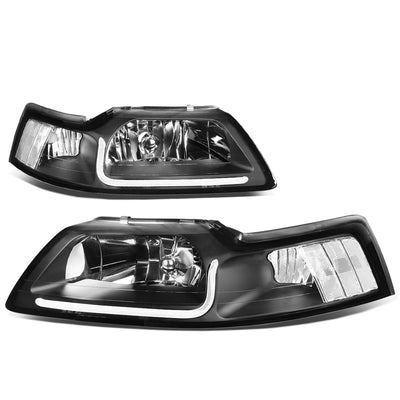 D-Motoring - Headlights - LED DRL - Black Housing - Clear Corner - Plug-n-Play - Pair - 99-04 Ford Mustang - 1