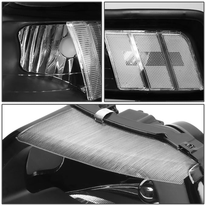 D-Motoring - Headlights - LED DRL - Black Housing - Clear Corner - Plug-n-Play - Pair - 99-04 Ford Mustang - 6