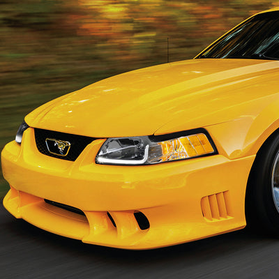 D-Motoring - Headlights - LED DRL - Chrome Housing - Clear Lens - Amber Corner - Plug-n-Play - Pair - 99-04 Ford Mustang - 8