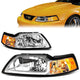 99-04 Ford Mustang Headlights - LED DRL - Chrome Housing - Clear Lens - Amber Corner - Plug-n-Play - Pair