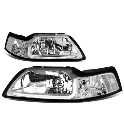 D-Motoring - Headlights - LED DRL - Chrome Housing - Clear Lens - Clear Corner - Plug-n-Play - Pair - 99-04 Ford Mustang - 1