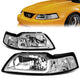 99-04 Ford Mustang Headlights - LED DRL - Chrome Housing - Clear Lens - Clear Corner - Plug-n-Play - Pair