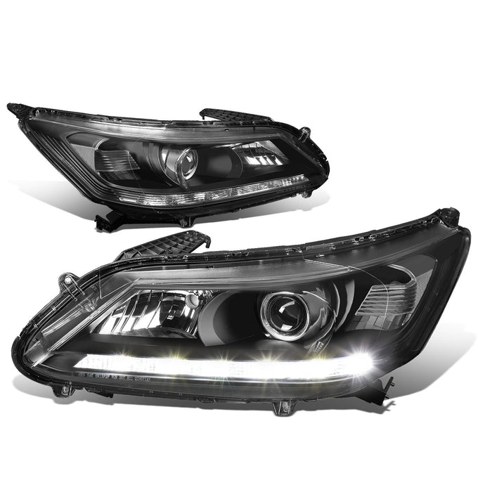 D-Motoring - Headlights - LED DRL - Black Housing - Clear Corner - Projector - Plug-n-Play - Pair - 13-15 Honda Accord 4-Door Sedan - 1