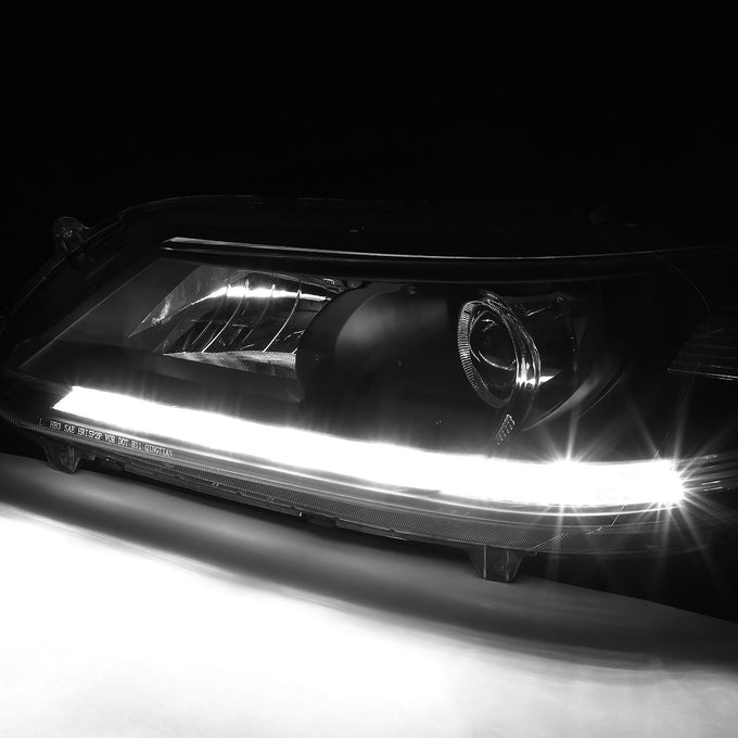 D-Motoring - Headlights - LED DRL - Black Housing - Clear Corner - Projector - Plug-n-Play - Pair - 13-15 Honda Accord 4-Door Sedan - 3
