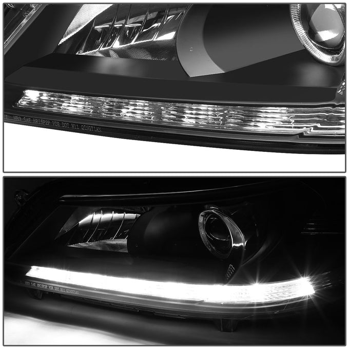 D-Motoring - Headlights - LED DRL - Black Housing - Clear Corner - Projector - Plug-n-Play - Pair - 13-15 Honda Accord 4-Door Sedan - 4