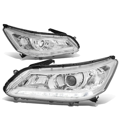 D-Motoring - Headlights - LED DRL - Chrome Housing - Clear Corner - Projector - Plug-n-Play - Pair - 13-15 Honda Accord 4-Door Sedan - 1