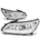 D-Motoring - Headlights - LED DRL - Chrome Housing - Clear Corner - Projector - Plug-n-Play - Pair - 13-15 Honda Accord 4-Door Sedan - 1