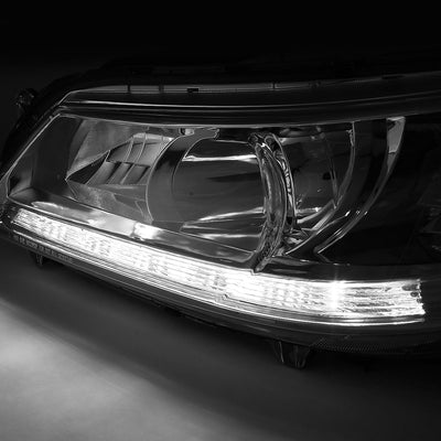 D-Motoring - Headlights - LED DRL - Chrome Housing - Clear Corner - Projector - Plug-n-Play - Pair - 13-15 Honda Accord 4-Door Sedan - 3