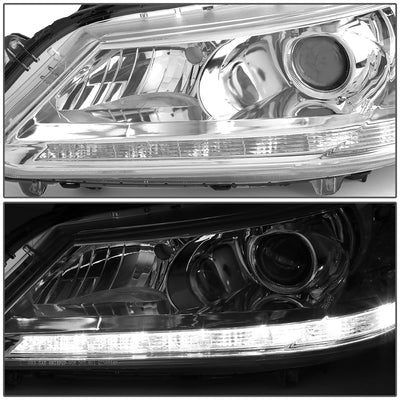 D-Motoring - Headlights - LED DRL - Chrome Housing - Clear Corner - Projector - Plug-n-Play - Pair - 13-15 Honda Accord 4-Door Sedan - 4
