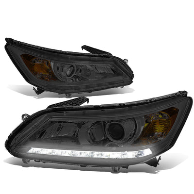 D-Motoring - Headlights - LED DRL - Smoked Lens - Amber Corner - Projector - Plug-n-Play - Pair - 13-15 Honda Accord 4-Door Sedan - 1