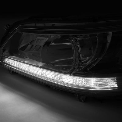 D-Motoring - Headlights - LED DRL - Smoked Lens - Amber Corner - Projector - Plug-n-Play - Pair - 13-15 Honda Accord 4-Door Sedan - 3