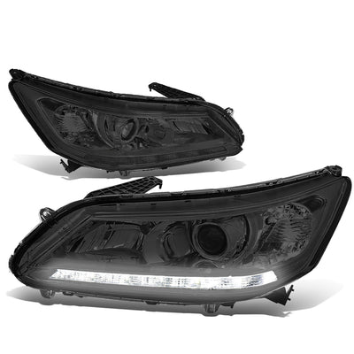 D-Motoring - Headlights - LED DRL - Smoked Lens - Clear Corner - Projector - Plug-n-Play - Pair - 13-15 Honda Accord 4-Door Sedan - 1