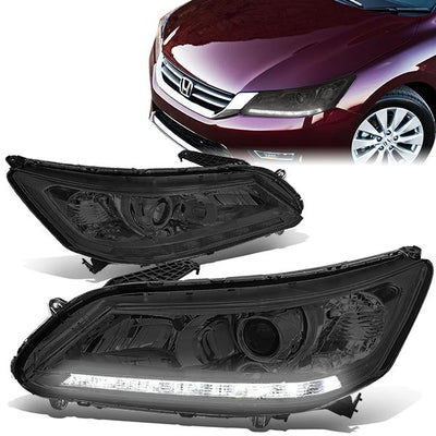 13-15 Honda Accord Headlights - LED DRL - Smoked Housing - Smoked Lens - Clear Corner - Projector - Plug-n-Play - Pair