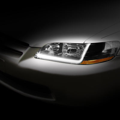 D-Motoring - Headlights - LED DRL - Black Housing - Amber Corner - Plug-n-Play - Pair - 98-02 Honda Accord - 6