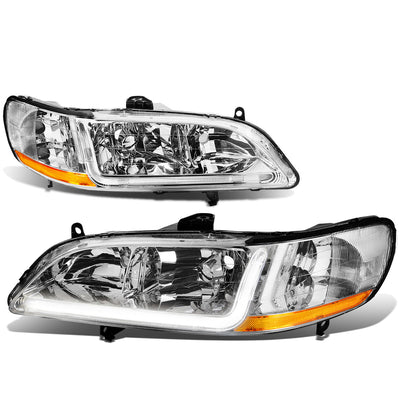 D-Motoring - Headlights - LED DRL - Chrome Housing - Amber Corner - Plug-n-Play - Pair - 98-02 Honda Accord - 1