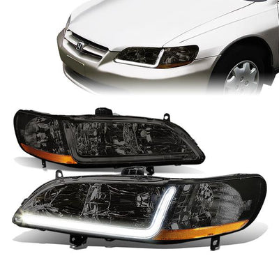 98-02 Honda Accord Headlights - LED DRL - Smoked Housing - Amber Corner - Plug-n-Play - Pair
