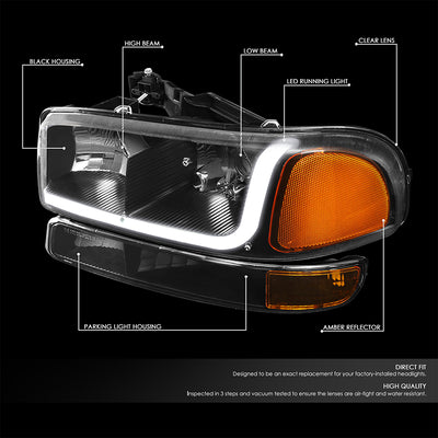 headlights-gmc-sierra-yukon-black-housing-amber-reflector-hl-lb-sierra99-bk-am - 2