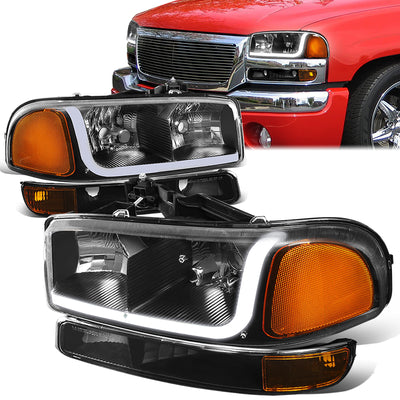 headlights-gmc-sierra-yukon-black-housing-amber-reflector-hl-lb-sierra99-bk-am - 1