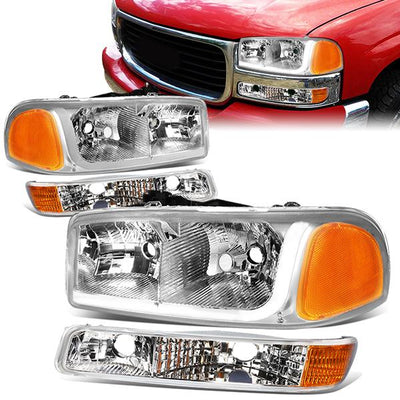 headlights-gmc-sierra-yukon-chrome-housing-amber-reflector-hl-lb-sierra99-ch-am - 1