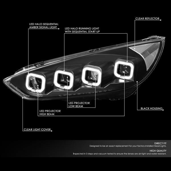 15-18 Ford Focus LED DRL Halo Sequential Projector Headlights - CA Auto ...